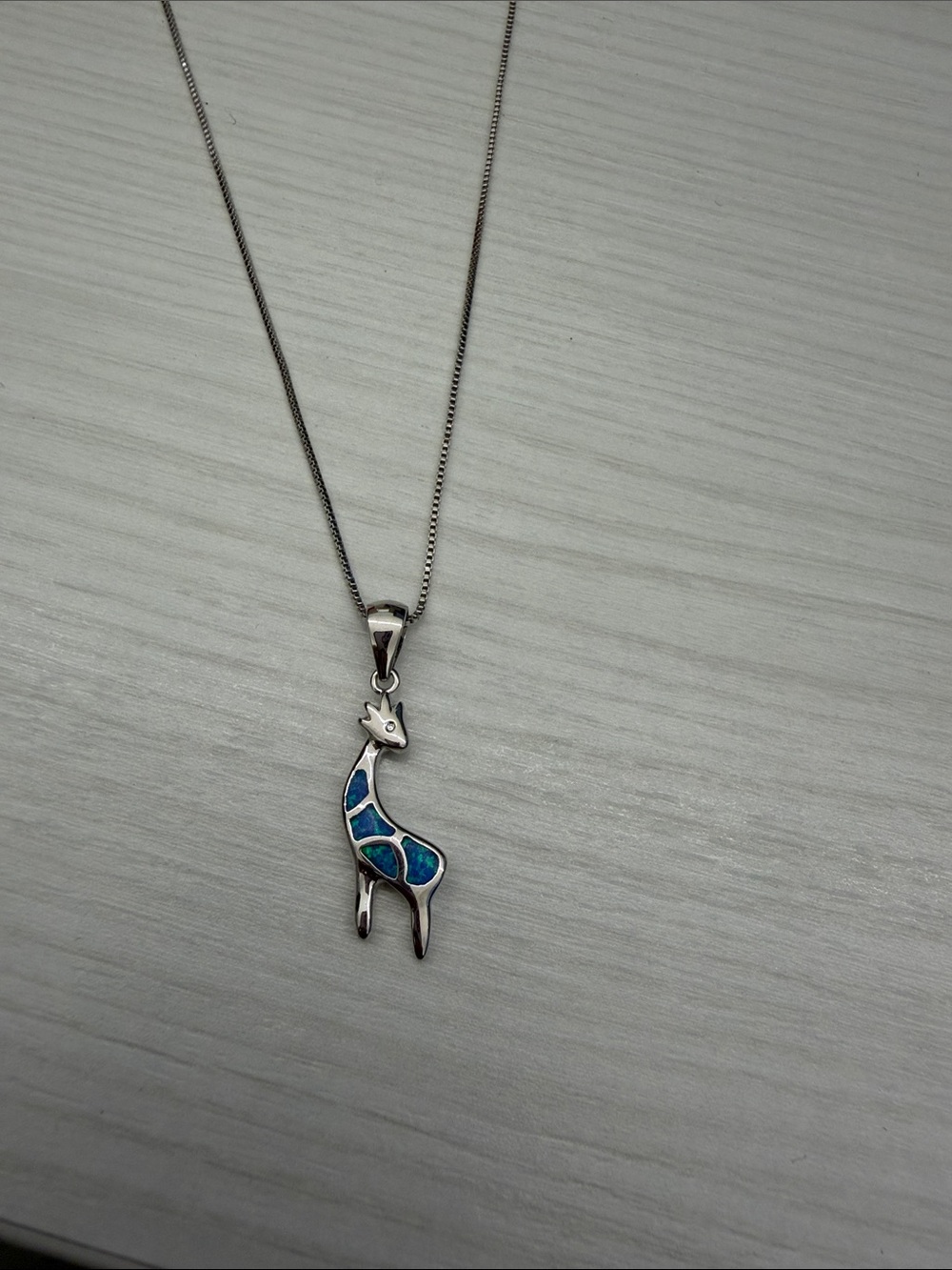 Giraffe Pendant Necklace with Blue Opal Inlay